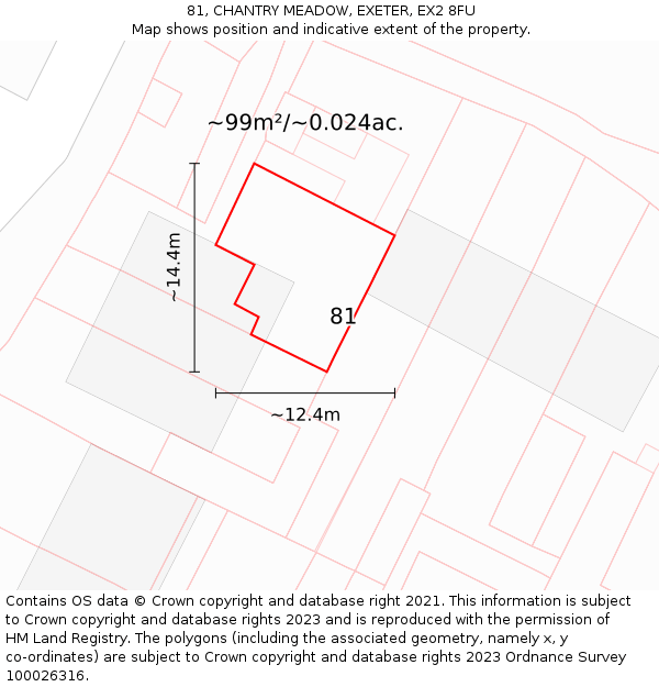 81, CHANTRY MEADOW, EXETER, EX2 8FU: Plot and title map