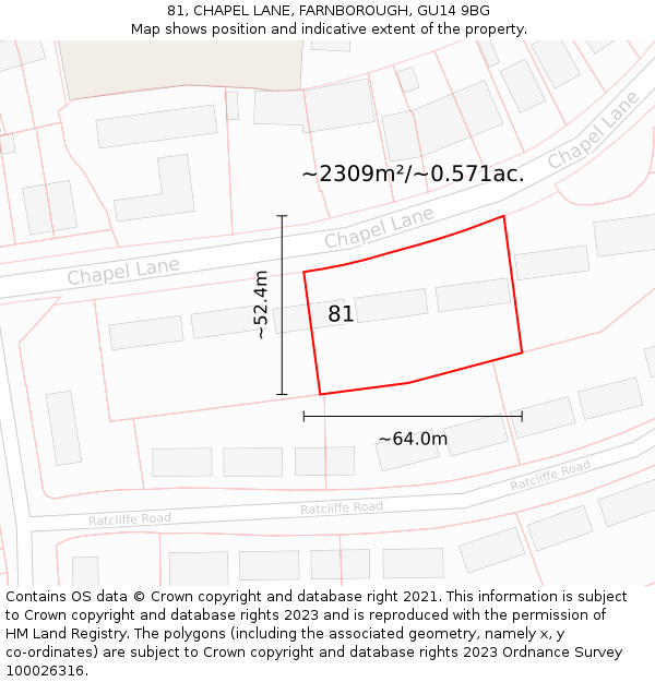 81, CHAPEL LANE, FARNBOROUGH, GU14 9BG: Plot and title map