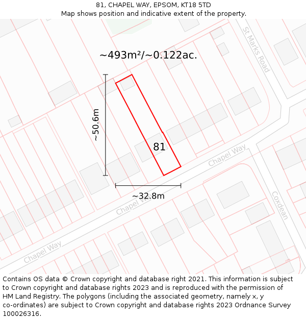 81, CHAPEL WAY, EPSOM, KT18 5TD: Plot and title map