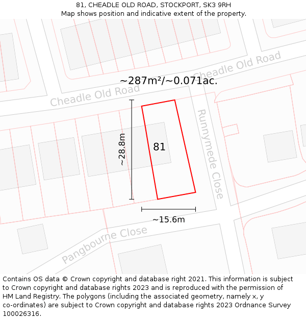 81, CHEADLE OLD ROAD, STOCKPORT, SK3 9RH: Plot and title map