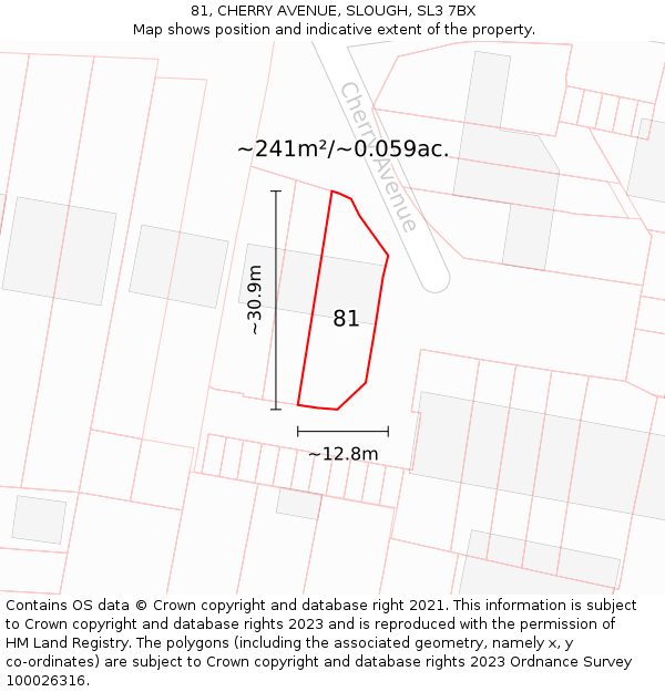 81, CHERRY AVENUE, SLOUGH, SL3 7BX: Plot and title map