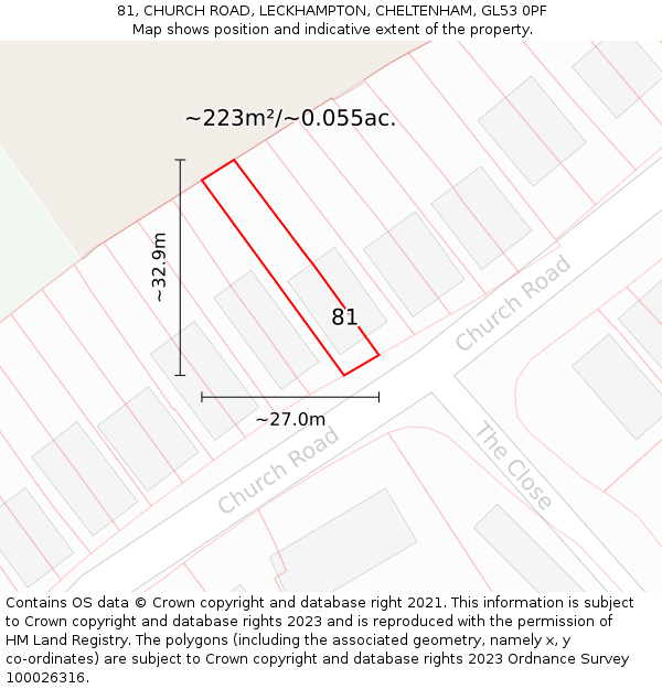 81, CHURCH ROAD, LECKHAMPTON, CHELTENHAM, GL53 0PF: Plot and title map
