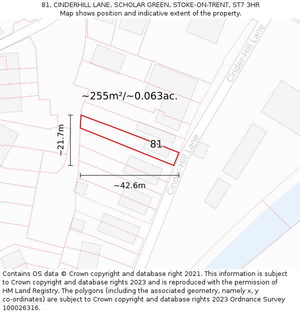 81, CINDERHILL LANE, SCHOLAR GREEN, STOKE-ON-TRENT, ST7 3HR: Plot and title map