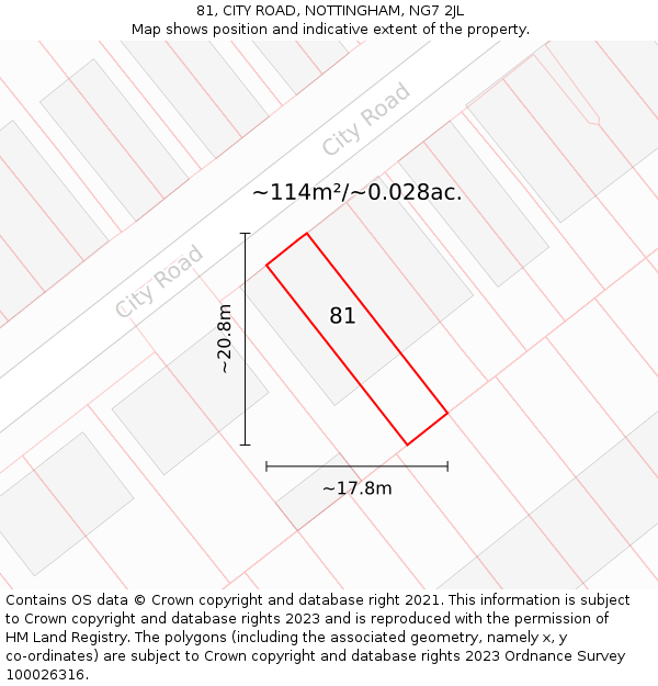 81, CITY ROAD, NOTTINGHAM, NG7 2JL: Plot and title map