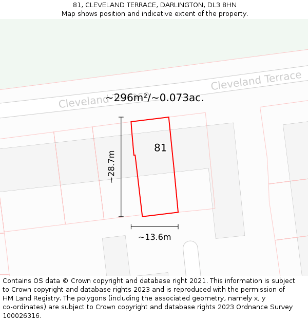 81, CLEVELAND TERRACE, DARLINGTON, DL3 8HN: Plot and title map