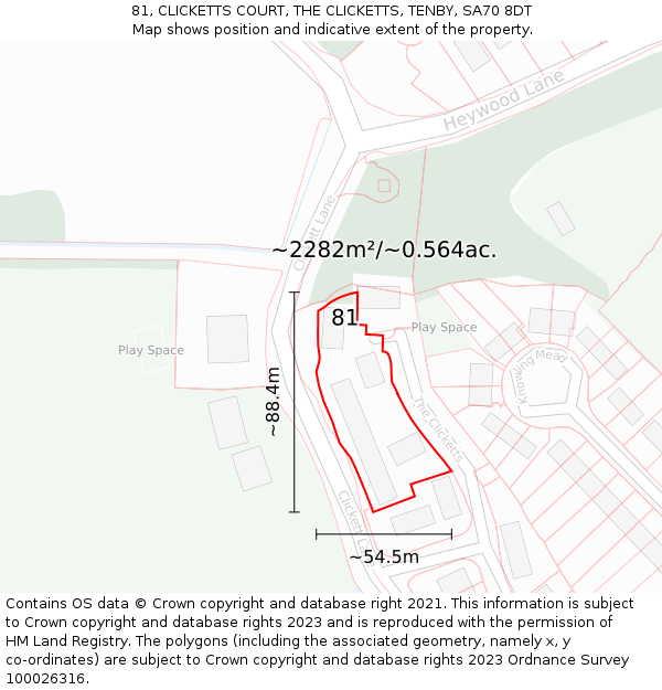 81, CLICKETTS COURT, THE CLICKETTS, TENBY, SA70 8DT: Plot and title map