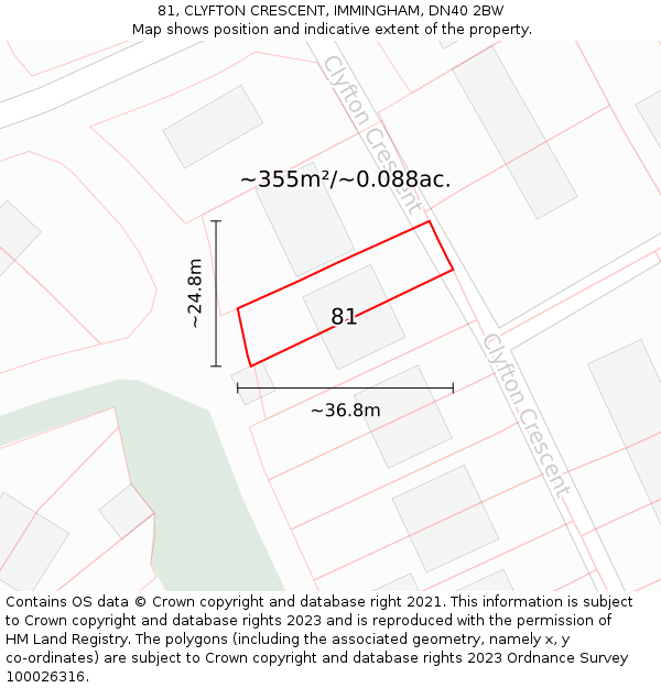 81, CLYFTON CRESCENT, IMMINGHAM, DN40 2BW: Plot and title map