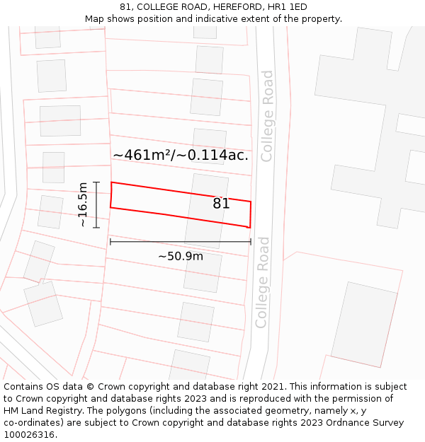 81, COLLEGE ROAD, HEREFORD, HR1 1ED: Plot and title map