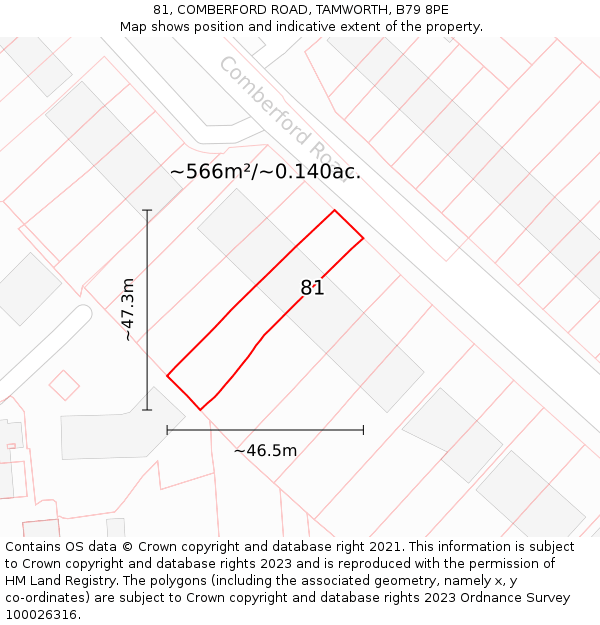 81, COMBERFORD ROAD, TAMWORTH, B79 8PE: Plot and title map