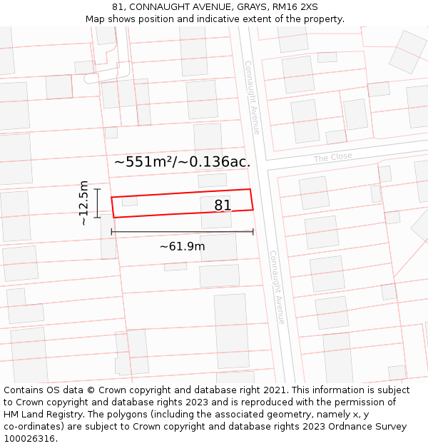 81, CONNAUGHT AVENUE, GRAYS, RM16 2XS: Plot and title map