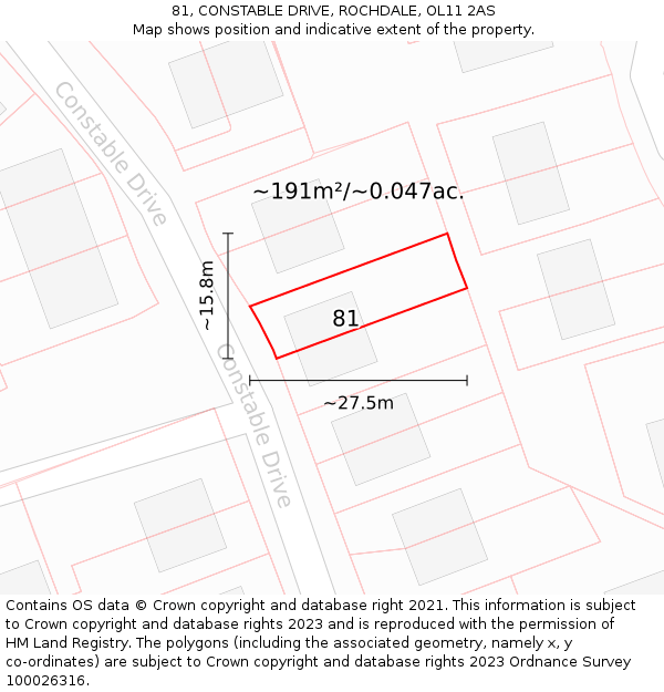 81, CONSTABLE DRIVE, ROCHDALE, OL11 2AS: Plot and title map