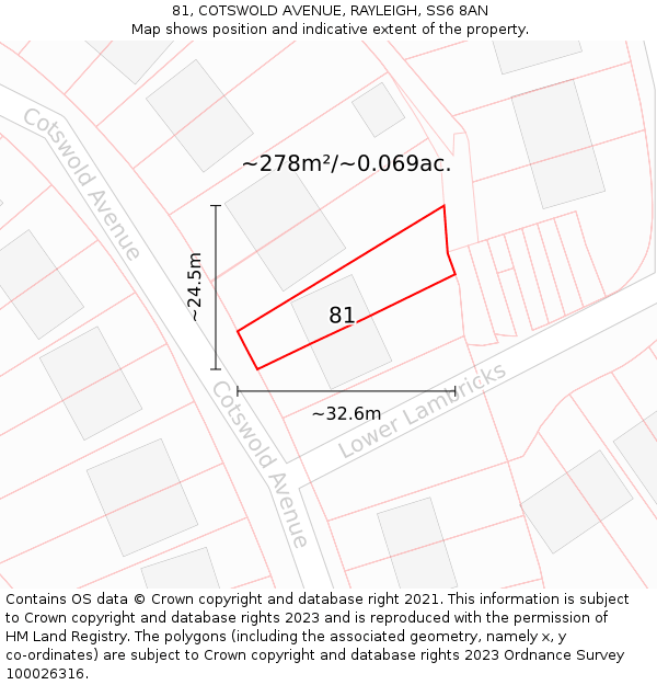 81, COTSWOLD AVENUE, RAYLEIGH, SS6 8AN: Plot and title map