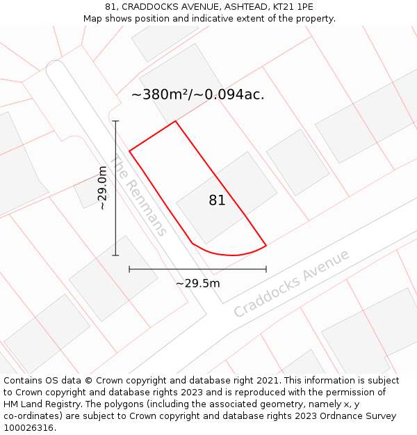 81, CRADDOCKS AVENUE, ASHTEAD, KT21 1PE: Plot and title map