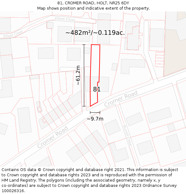 81, CROMER ROAD, HOLT, NR25 6DY: Plot and title map