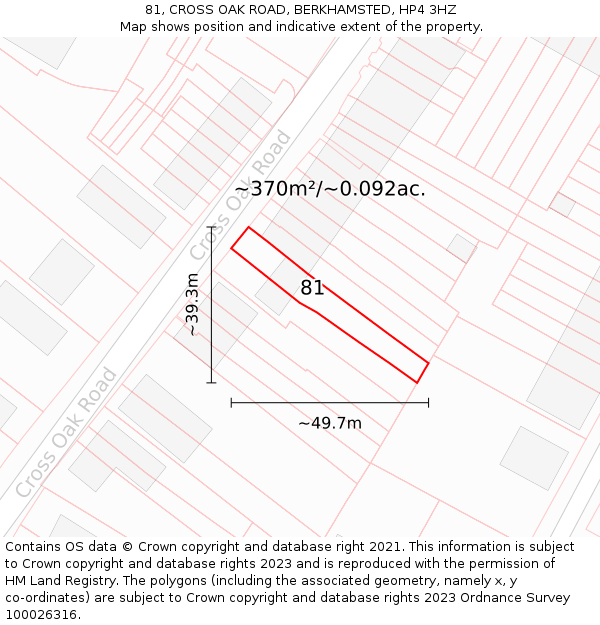 81, CROSS OAK ROAD, BERKHAMSTED, HP4 3HZ: Plot and title map