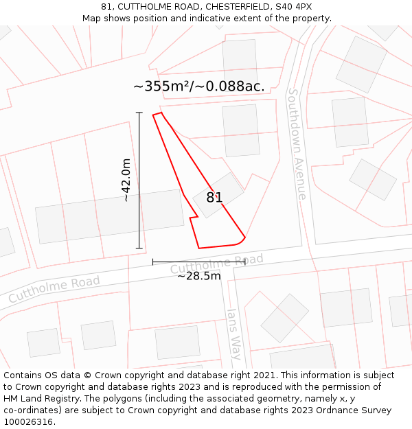 81, CUTTHOLME ROAD, CHESTERFIELD, S40 4PX: Plot and title map