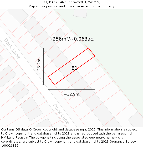 81, DARK LANE, BEDWORTH, CV12 0JJ: Plot and title map