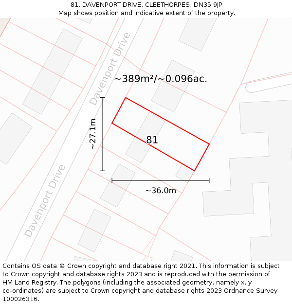 81, DAVENPORT DRIVE, CLEETHORPES, DN35 9JP: Plot and title map