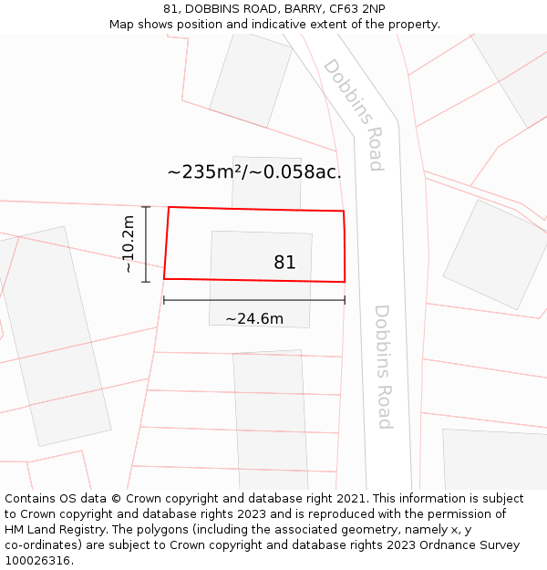 81, DOBBINS ROAD, BARRY, CF63 2NP: Plot and title map