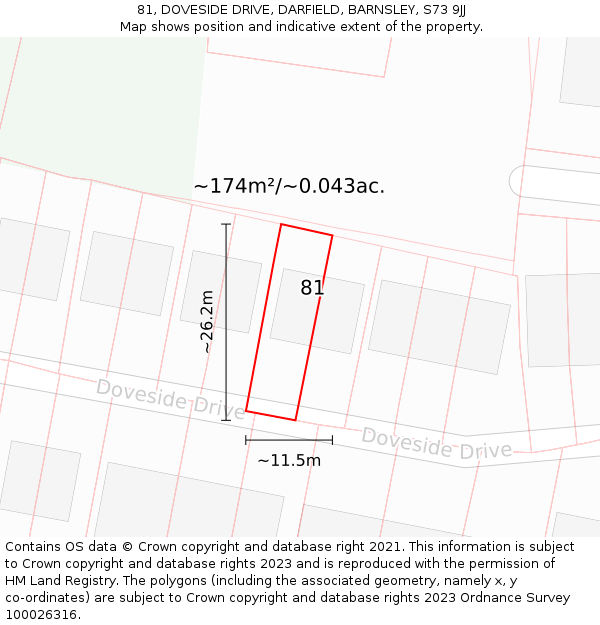 81, DOVESIDE DRIVE, DARFIELD, BARNSLEY, S73 9JJ: Plot and title map