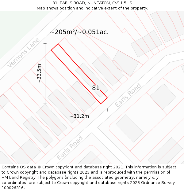 81, EARLS ROAD, NUNEATON, CV11 5HS: Plot and title map