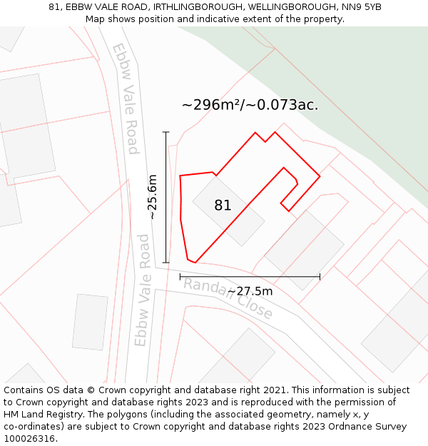 81, EBBW VALE ROAD, IRTHLINGBOROUGH, WELLINGBOROUGH, NN9 5YB: Plot and title map