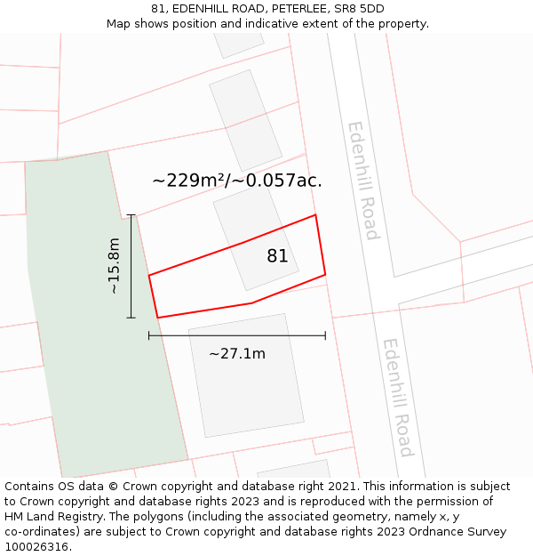 81, EDENHILL ROAD, PETERLEE, SR8 5DD: Plot and title map