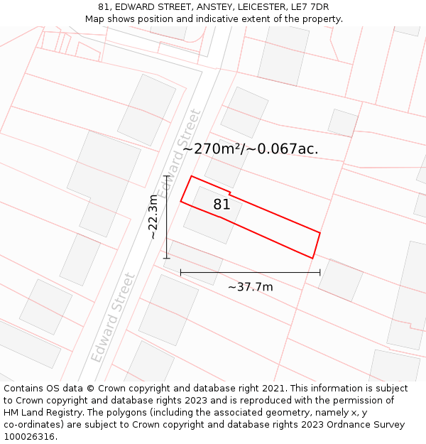 81, EDWARD STREET, ANSTEY, LEICESTER, LE7 7DR: Plot and title map