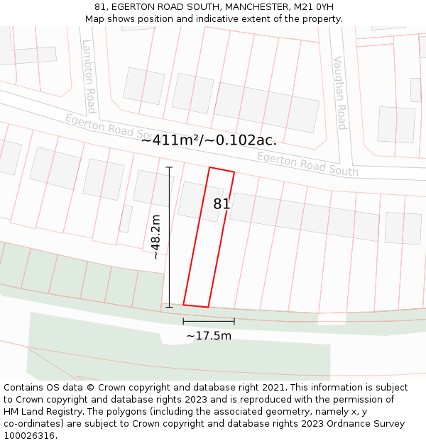 81, EGERTON ROAD SOUTH, MANCHESTER, M21 0YH: Plot and title map