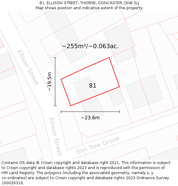 81, ELLISON STREET, THORNE, DONCASTER, DN8 5LJ: Plot and title map