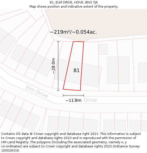 81, ELM DRIVE, HOVE, BN3 7JA: Plot and title map