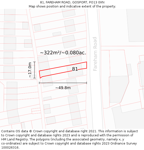 81, FAREHAM ROAD, GOSPORT, PO13 0XN: Plot and title map