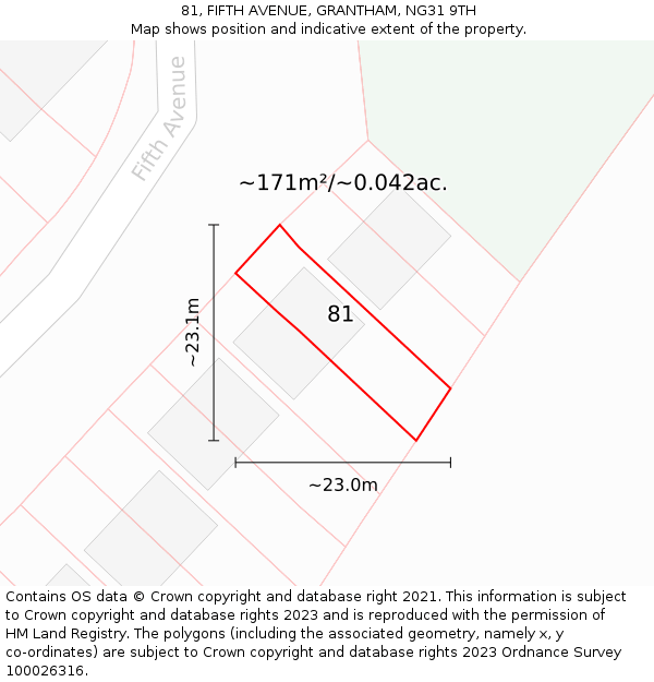 81, FIFTH AVENUE, GRANTHAM, NG31 9TH: Plot and title map