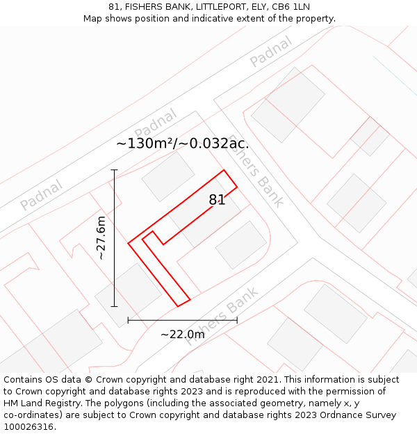 81, FISHERS BANK, LITTLEPORT, ELY, CB6 1LN: Plot and title map