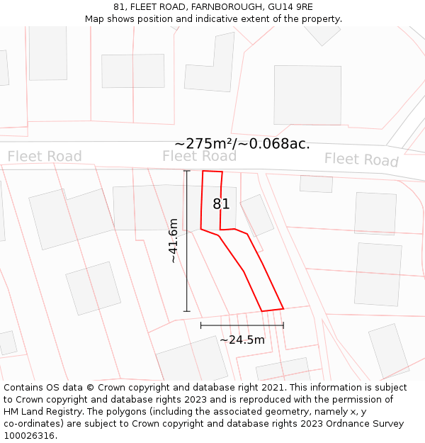 81, FLEET ROAD, FARNBOROUGH, GU14 9RE: Plot and title map