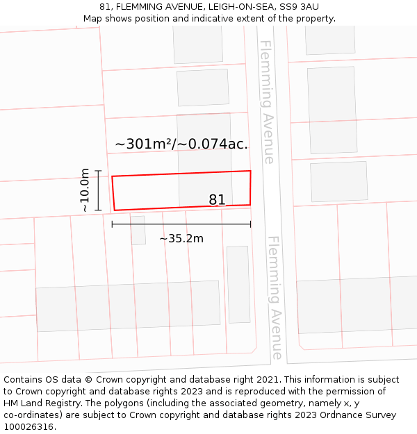 81, FLEMMING AVENUE, LEIGH-ON-SEA, SS9 3AU: Plot and title map