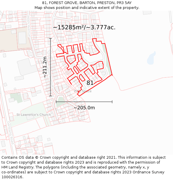 81, FOREST GROVE, BARTON, PRESTON, PR3 5AY: Plot and title map