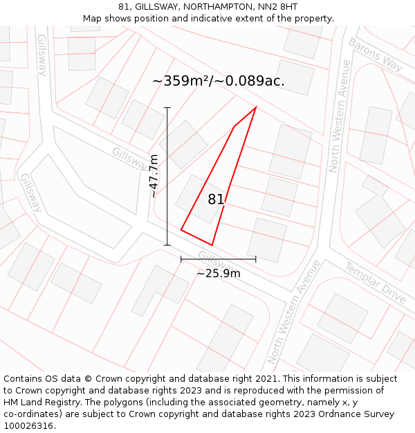 81, GILLSWAY, NORTHAMPTON, NN2 8HT: Plot and title map