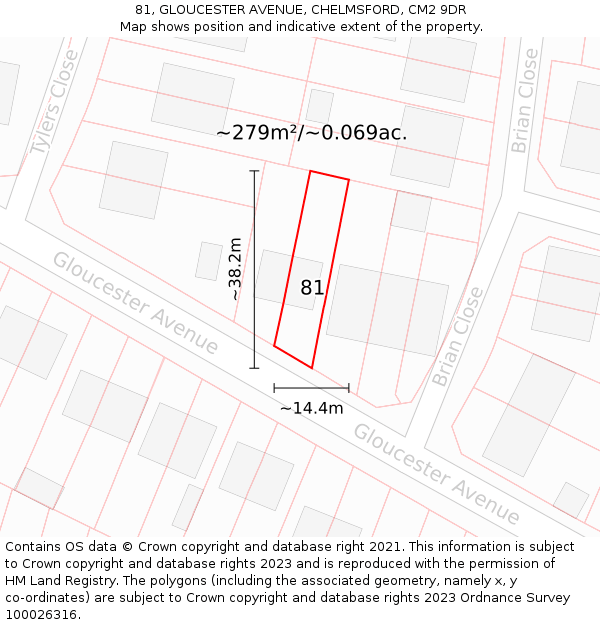 81, GLOUCESTER AVENUE, CHELMSFORD, CM2 9DR: Plot and title map