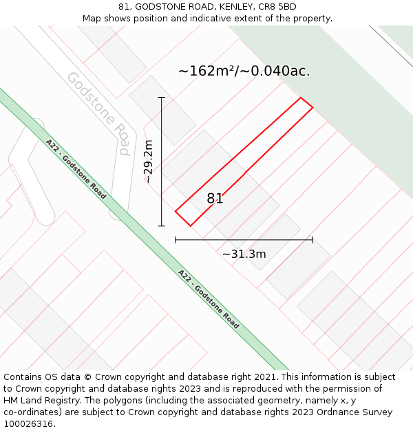 81, GODSTONE ROAD, KENLEY, CR8 5BD: Plot and title map