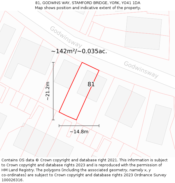 81, GODWINS WAY, STAMFORD BRIDGE, YORK, YO41 1DA: Plot and title map