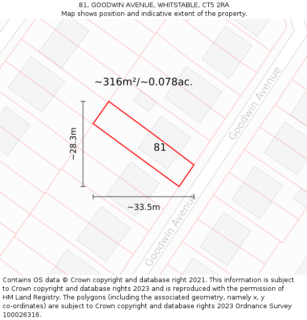 81, GOODWIN AVENUE, WHITSTABLE, CT5 2RA: Plot and title map