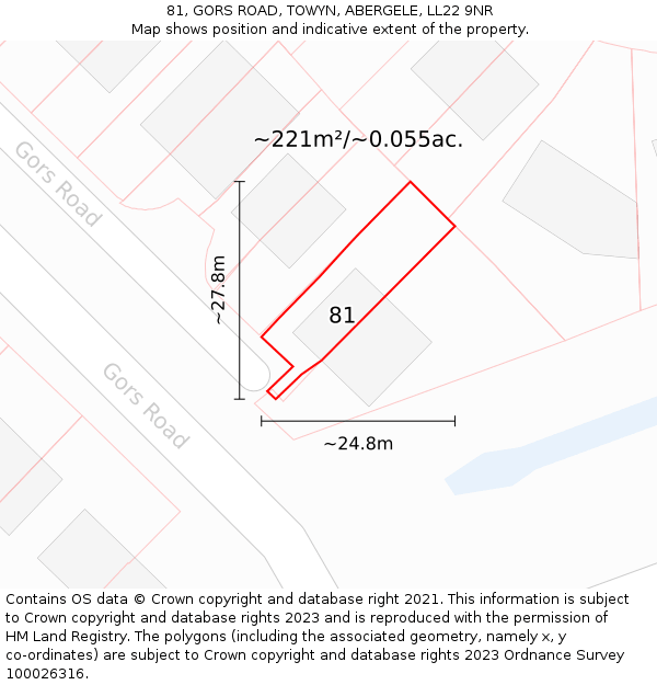 81, GORS ROAD, TOWYN, ABERGELE, LL22 9NR: Plot and title map