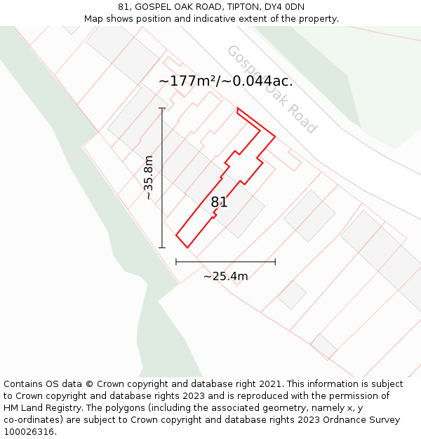 81, GOSPEL OAK ROAD, TIPTON, DY4 0DN: Plot and title map