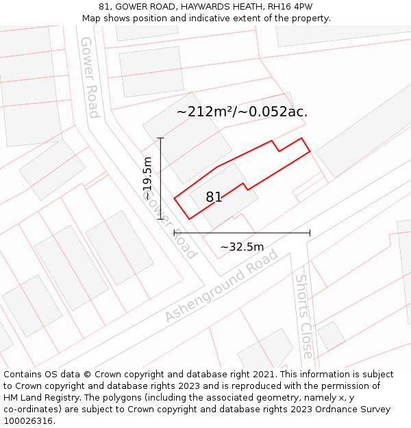 81, GOWER ROAD, HAYWARDS HEATH, RH16 4PW: Plot and title map