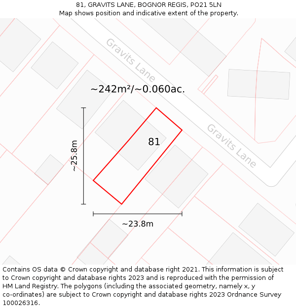 81, GRAVITS LANE, BOGNOR REGIS, PO21 5LN: Plot and title map