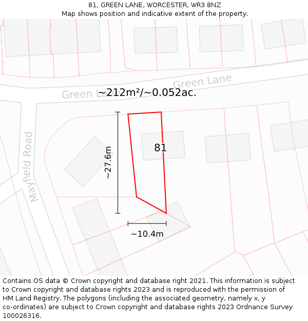 81, GREEN LANE, WORCESTER, WR3 8NZ: Plot and title map