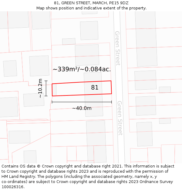 81, GREEN STREET, MARCH, PE15 9DZ: Plot and title map