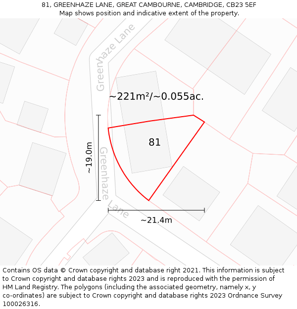 81, GREENHAZE LANE, GREAT CAMBOURNE, CAMBRIDGE, CB23 5EF: Plot and title map