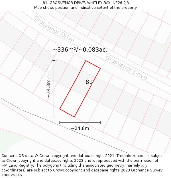 81, GROSVENOR DRIVE, WHITLEY BAY, NE26 2JR: Plot and title map